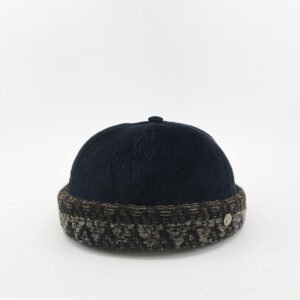 Bonnet Docker Velours Cotele Bleu Marine Made In France