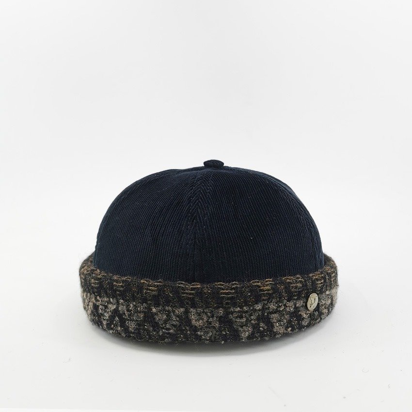 Bonnet Docker Velours Cotele Bleu Marine Made In France