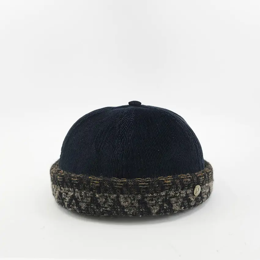 Bonnet Docker Velours Cotele Bleu Marine Made In France